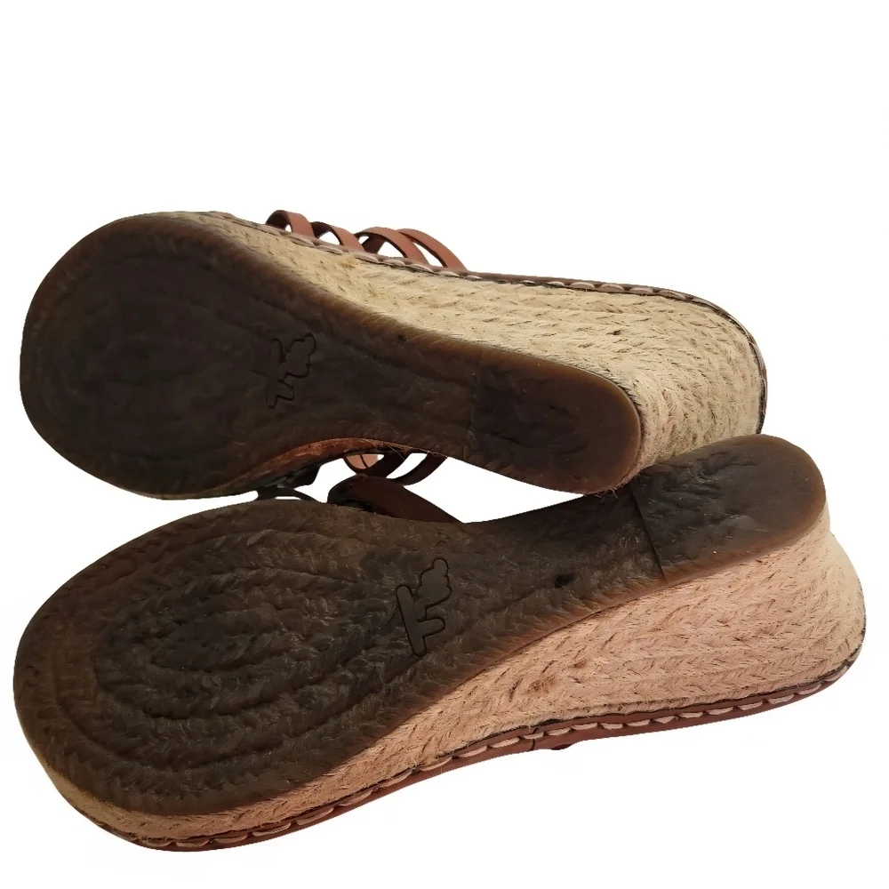 Thom McAn Leather Strappy Espardrille Wedge Slide Sandals Size 8